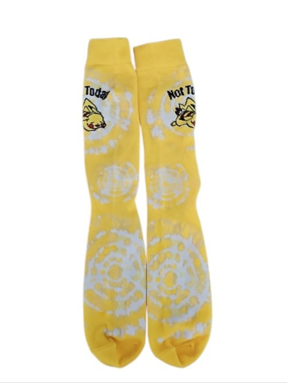 Pokemon Pikachu Not Today Crew Socks Yellow Tie Dye Novelty NWOT Animecore Gift - Picture 10 of 12